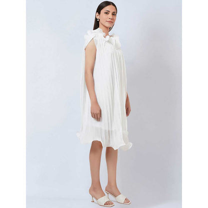 First Resort by Ramola Bachchan White Asymmetrical Pleated Dress