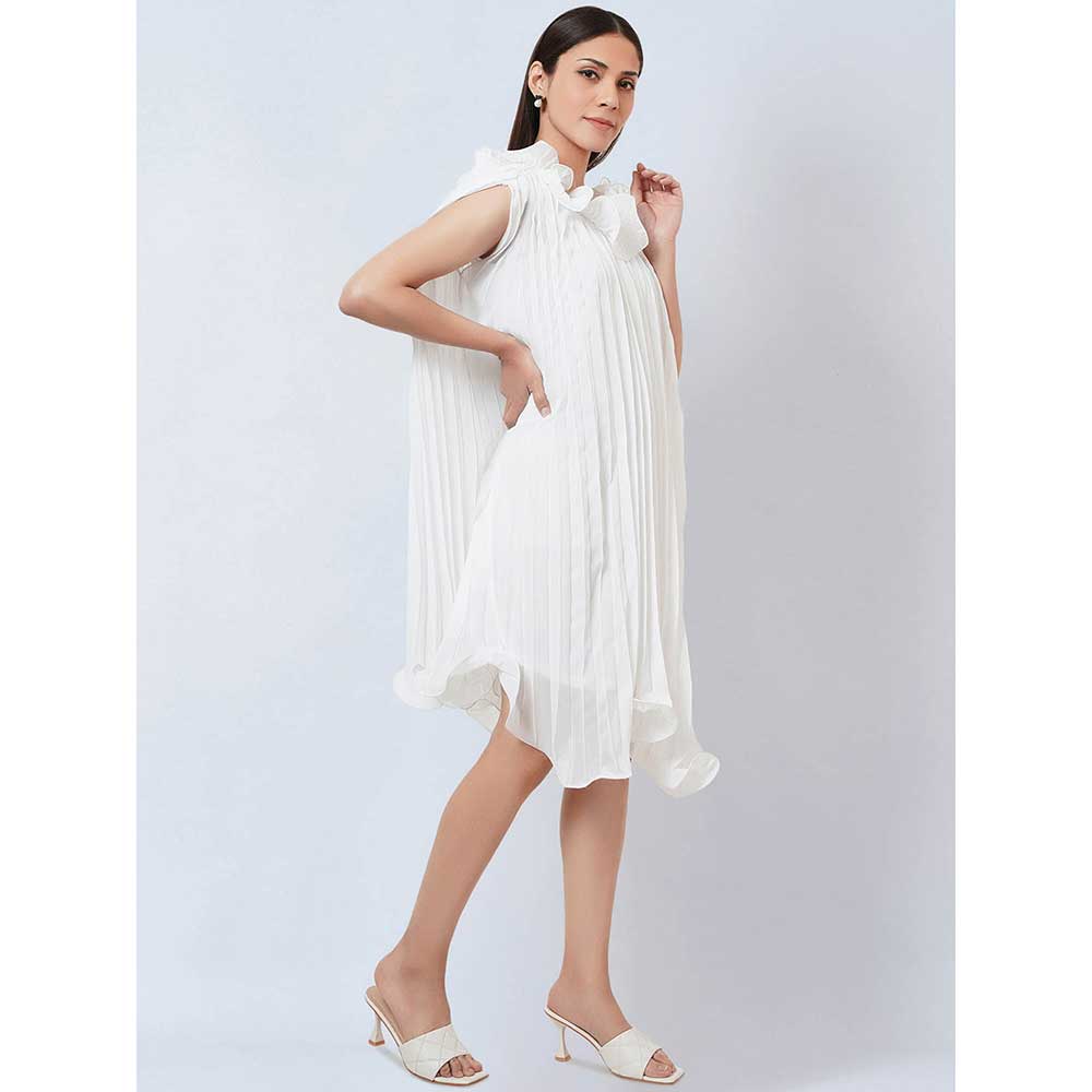 First Resort by Ramola Bachchan White Asymmetrical Pleated Dress