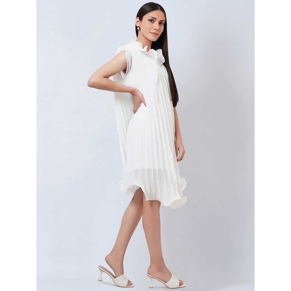 First Resort by Ramola Bachchan White Asymmetrical Pleated Dress