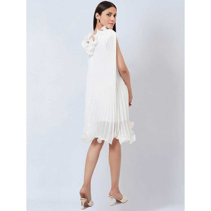 First Resort by Ramola Bachchan White Asymmetrical Pleated Dress