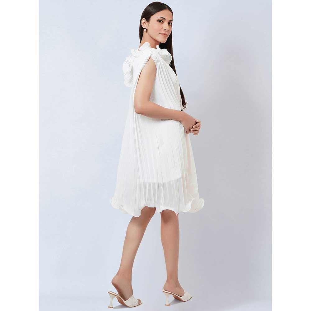First Resort by Ramola Bachchan White Asymmetrical Pleated Dress