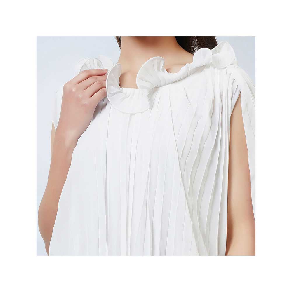 First Resort by Ramola Bachchan White Asymmetrical Pleated Dress