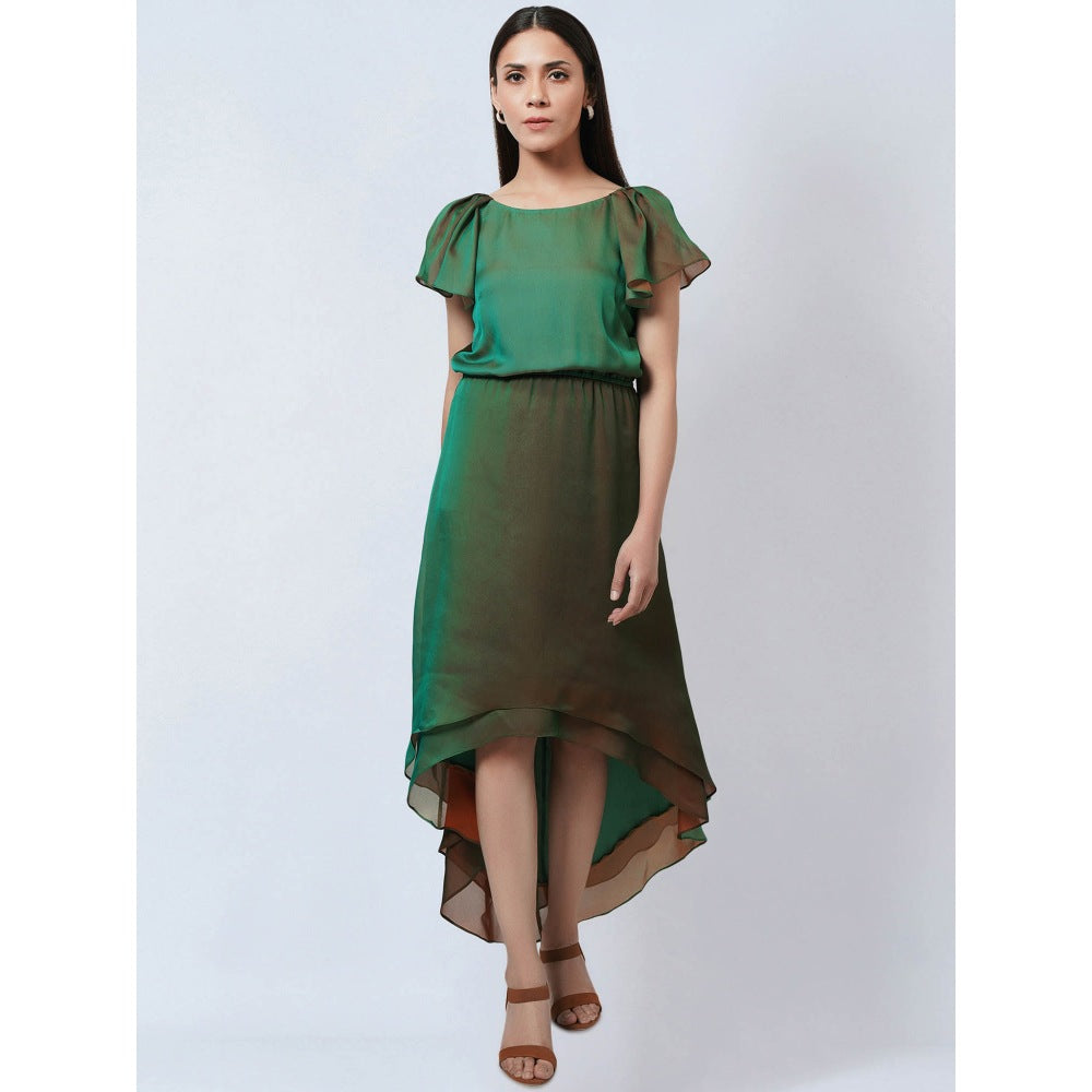 First Resort by Ramola Bachchan Green & Bronze Asymmetrical Dress