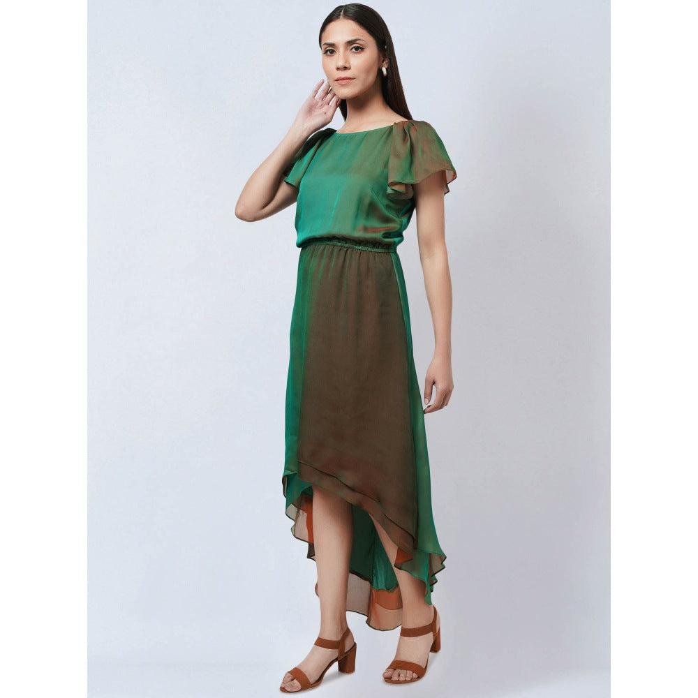 First Resort by Ramola Bachchan Green & Bronze Asymmetrical Dress