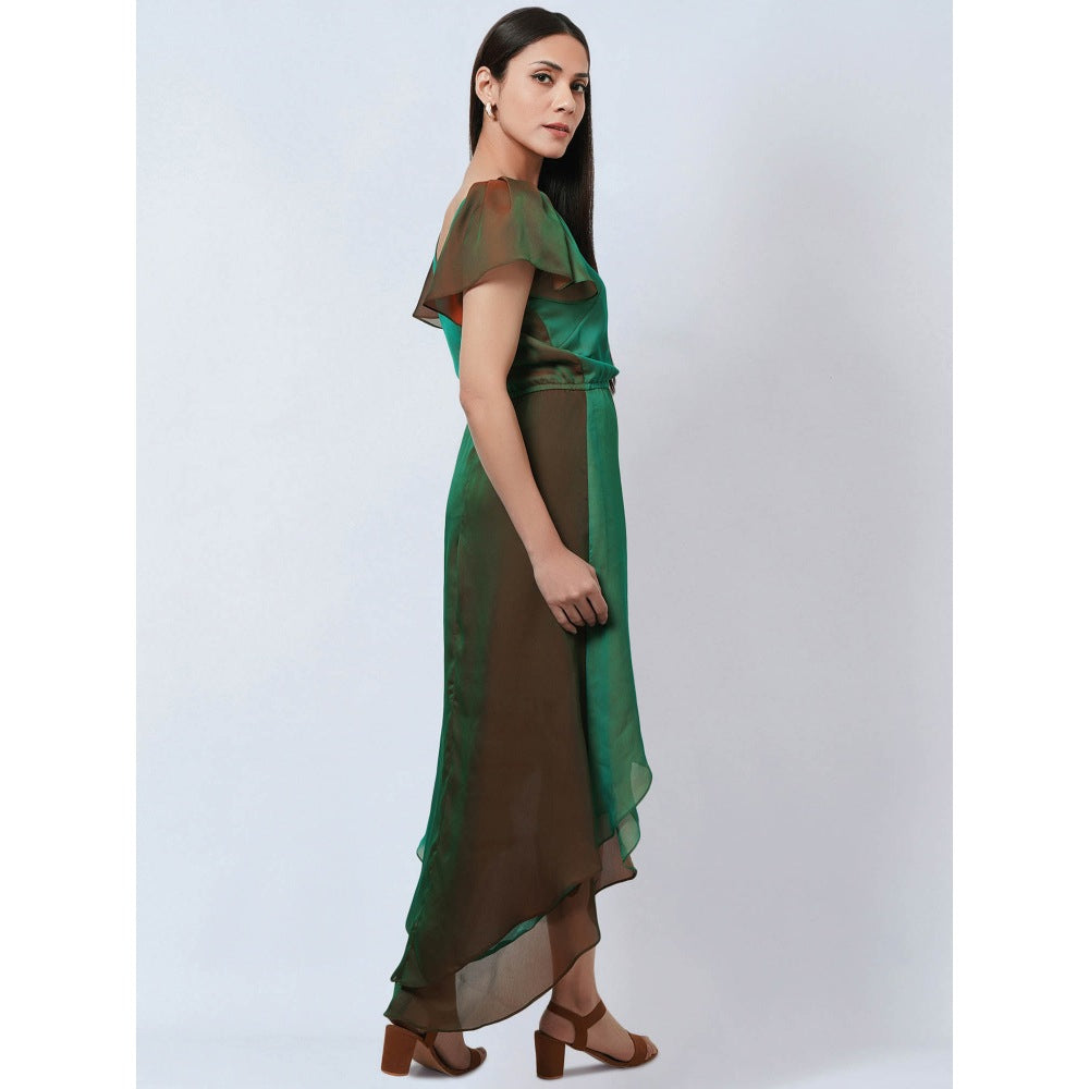 First Resort by Ramola Bachchan Green & Bronze Asymmetrical Dress