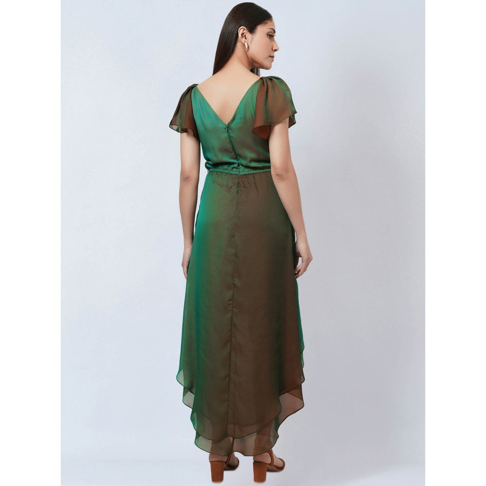 First Resort by Ramola Bachchan Green & Bronze Asymmetrical Dress