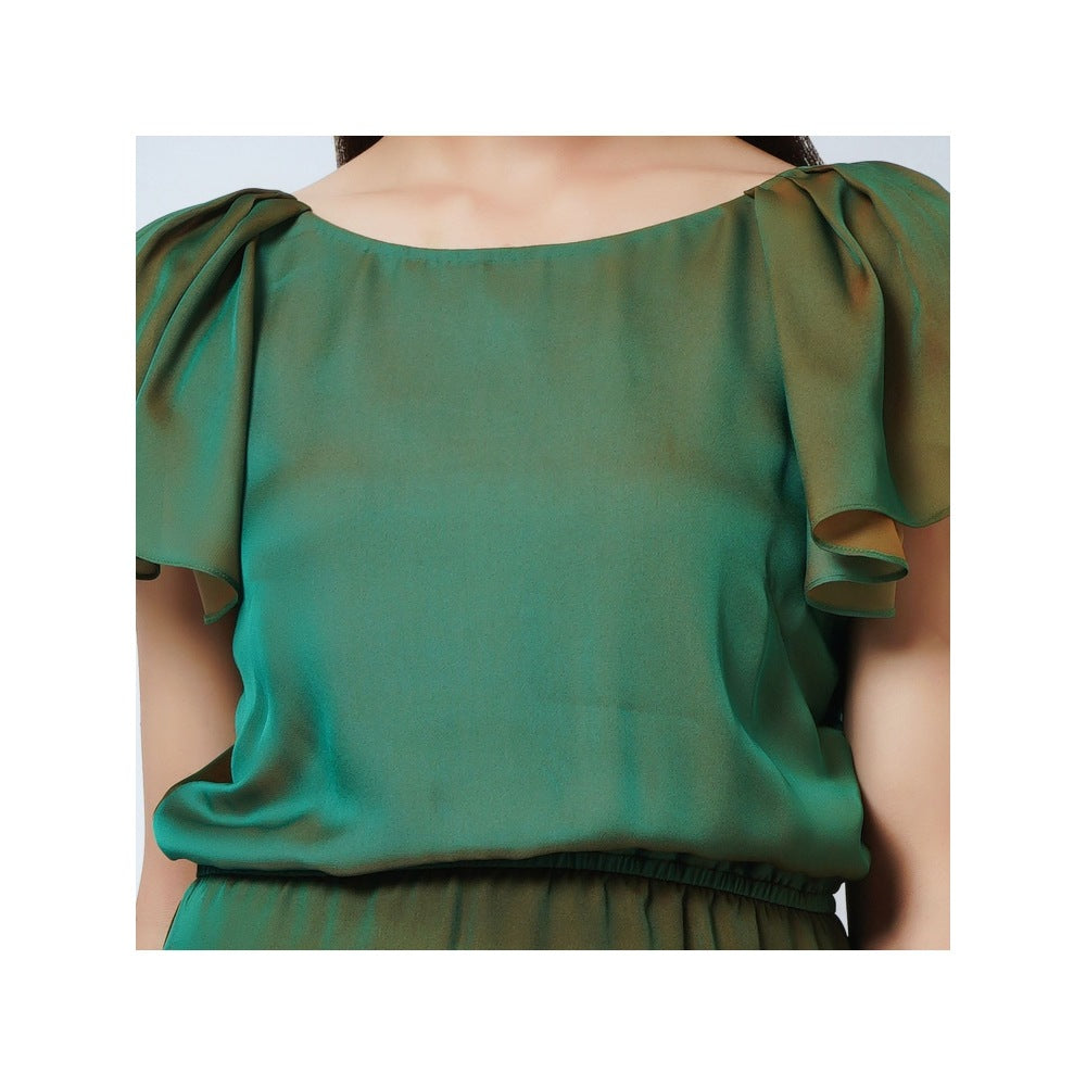 First Resort by Ramola Bachchan Green & Bronze Asymmetrical Dress