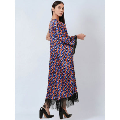 First Resort by Ramola Bachchan Blue & Mustard One Shoulder Geometric Print Dress (Set of 2)