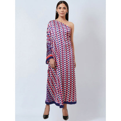 First Resort by Ramola Bachchan Coral Pink & Blue Geometric Print Dress (Set of 2)