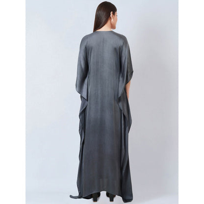 First Resort by Ramola Bachchan Dark Grey Embroidered Flared Sleeves Kaftan Dress