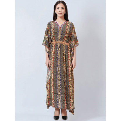 First Resort by Ramola Bachchan Marigold Animal Print Silk Flared Sleeves Kaftan Dress