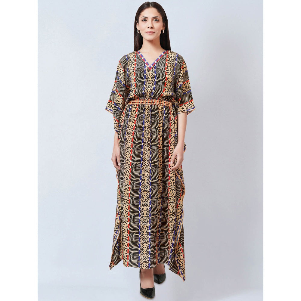 First Resort by Ramola Bachchan Marigold Animal Print Silk Flared Sleeves Kaftan Dress
