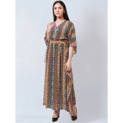 First Resort by Ramola Bachchan Marigold Animal Print Silk Flared Sleeves Kaftan Dress