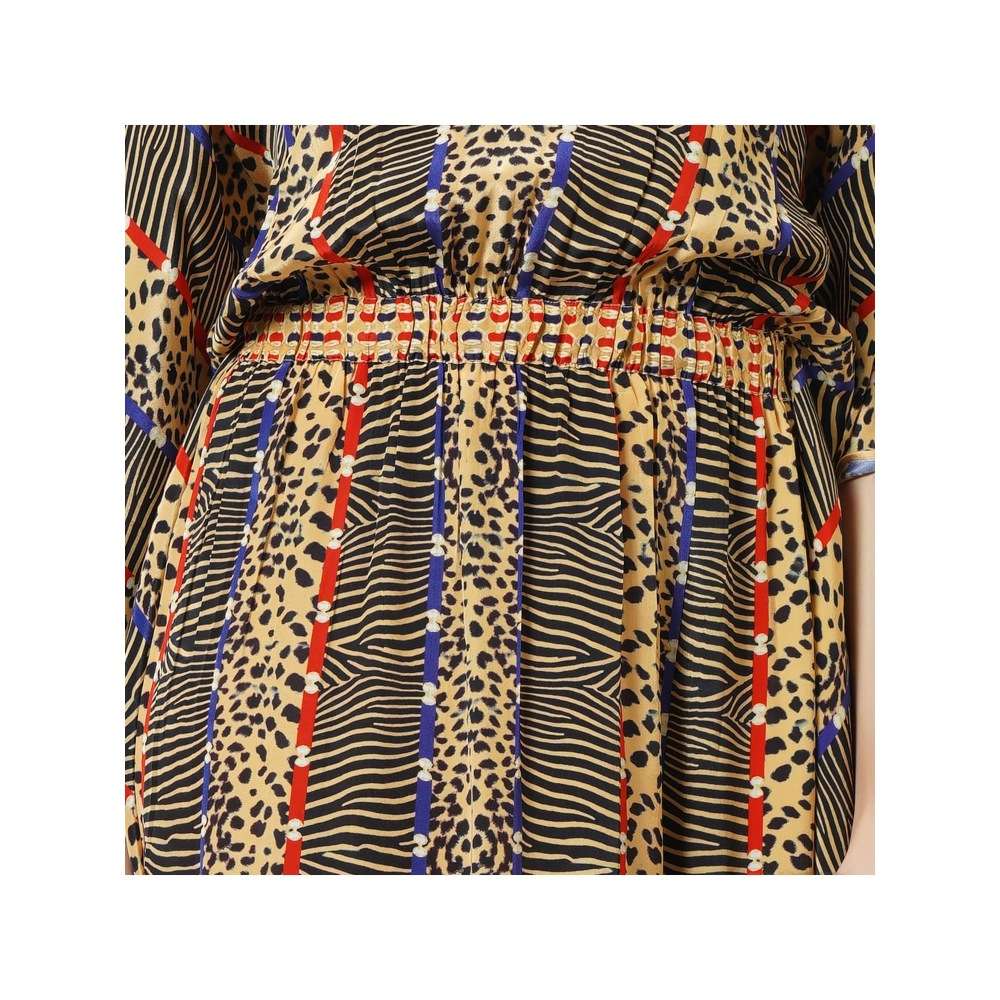 First Resort by Ramola Bachchan Marigold Animal Print Silk Flared Sleeves Kaftan Dress