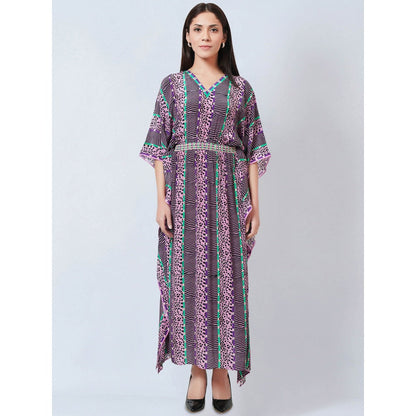 First Resort by Ramola Bachchan Mauve Animal Print Silk Flared Sleeves Kaftan Dress
