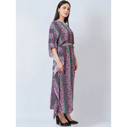 First Resort by Ramola Bachchan Mauve Animal Print Silk Flared Sleeves Kaftan Dress