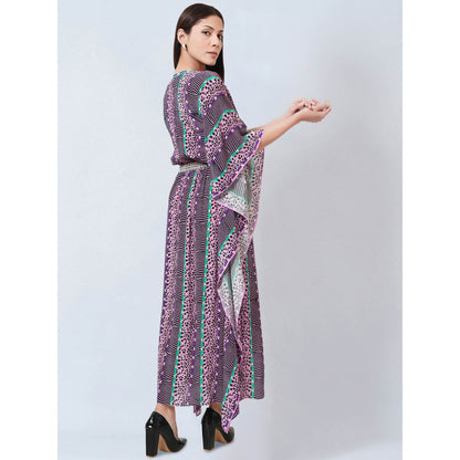First Resort by Ramola Bachchan Mauve Animal Print Silk Flared Sleeves Kaftan Dress