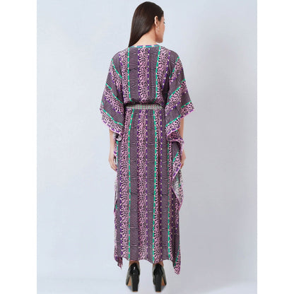First Resort by Ramola Bachchan Mauve Animal Print Silk Flared Sleeves Kaftan Dress