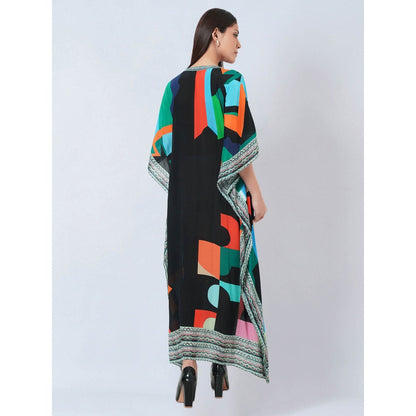 First Resort by Ramola Bachchan Black Graphic Art Print Flared Sleeves Kaftan Dress