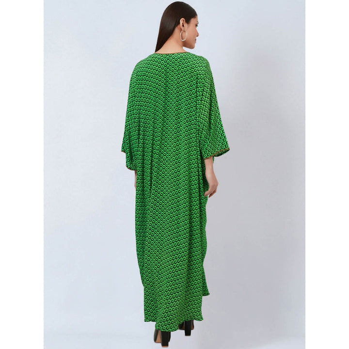 First Resort by Ramola Bachchan Fluorescent Green Silk Kaftan Dress with Butterfly Motif