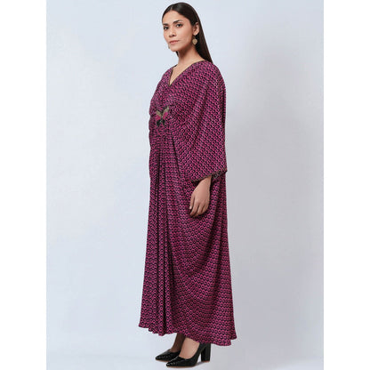 First Resort by Ramola Bachchan Magenta Honeycomb Kaftan Dress with Butterfly Motif