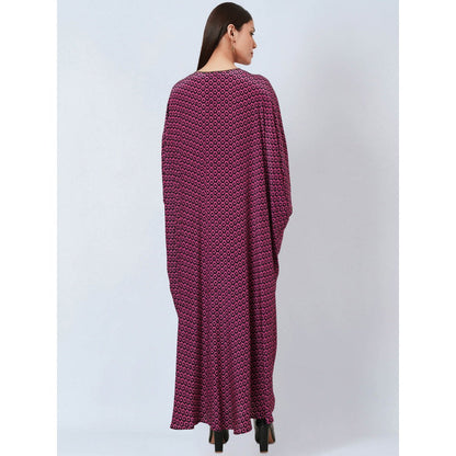 First Resort by Ramola Bachchan Magenta Honeycomb Kaftan Dress with Butterfly Motif