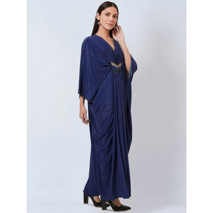 First Resort by Ramola Bachchan Slate Blue Honeycomb Kaftan Dress with Butterfly Motif
