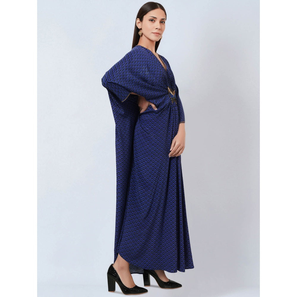 First Resort by Ramola Bachchan Slate Blue Honeycomb Kaftan Dress with Butterfly Motif
