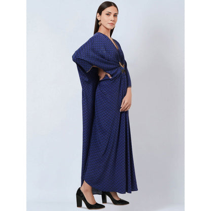 First Resort by Ramola Bachchan Slate Blue Honeycomb Kaftan Dress with Butterfly Motif