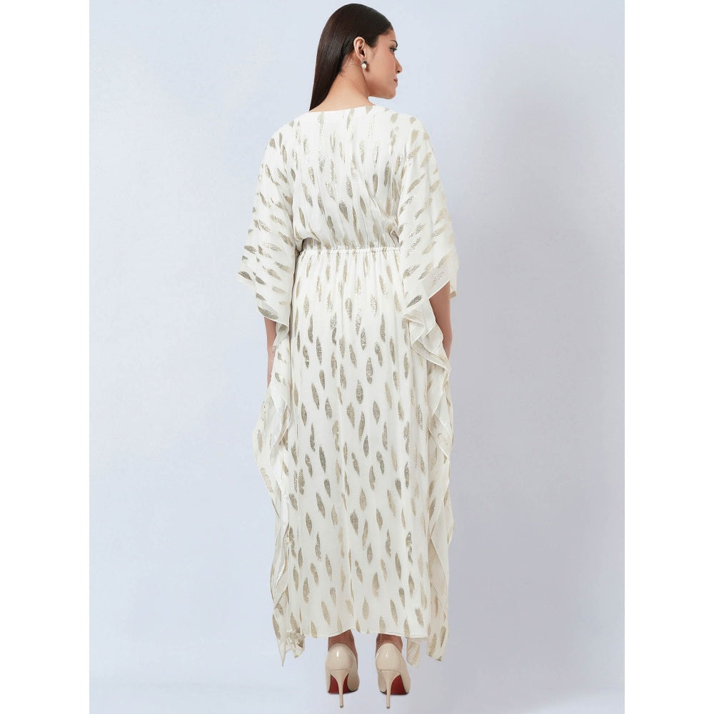 First Resort by Ramola Bachchan Ivory Lurex with Leaf Motifs Kaftan Dress