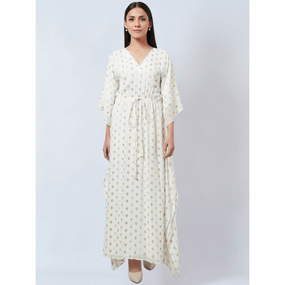 First Resort by Ramola Bachchan Ivory Lurex with Polka Dot Motifs Kaftan Dress