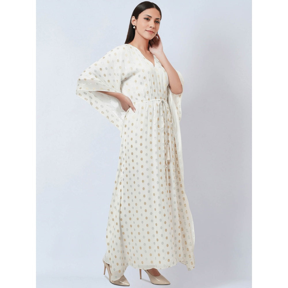 First Resort by Ramola Bachchan Ivory Lurex with Polka Dot Motifs Kaftan Dress