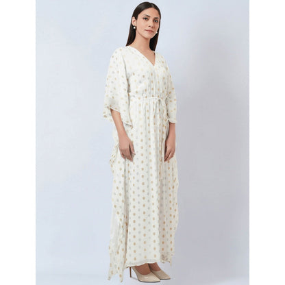 First Resort by Ramola Bachchan Ivory Lurex with Polka Dot Motifs Kaftan Dress