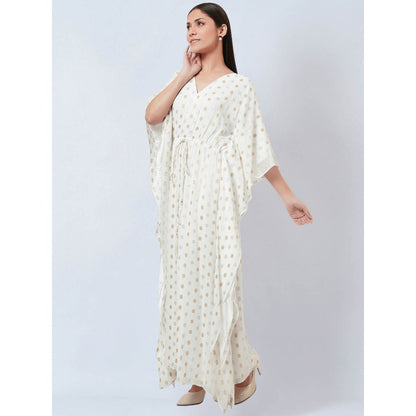 First Resort by Ramola Bachchan Ivory Lurex with Polka Dot Motifs Kaftan Dress