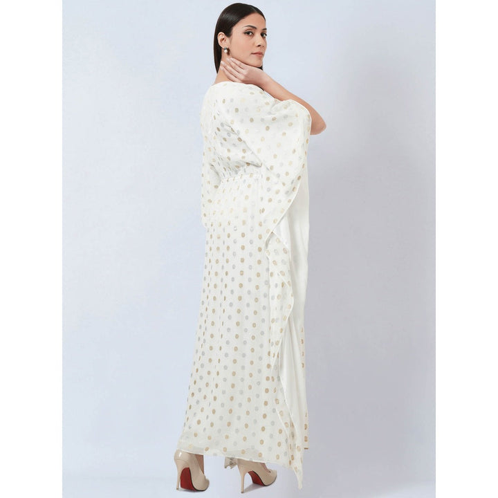 First Resort by Ramola Bachchan Ivory Lurex with Polka Dot Motifs Kaftan Dress