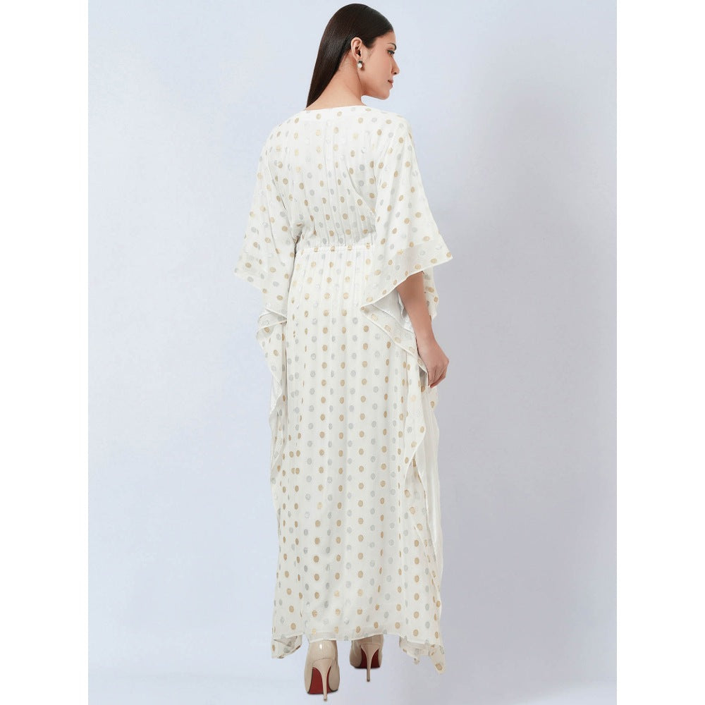 First Resort by Ramola Bachchan Ivory Lurex with Polka Dot Motifs Kaftan Dress