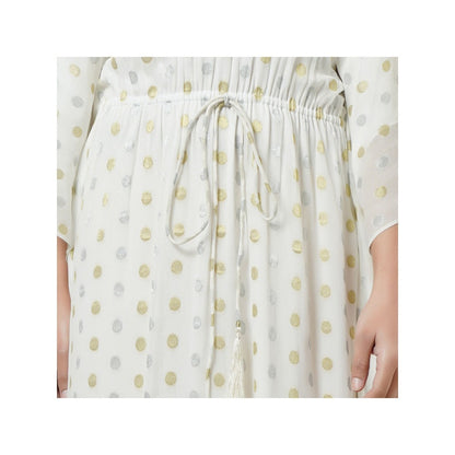 First Resort by Ramola Bachchan Ivory Lurex with Polka Dot Motifs Kaftan Dress