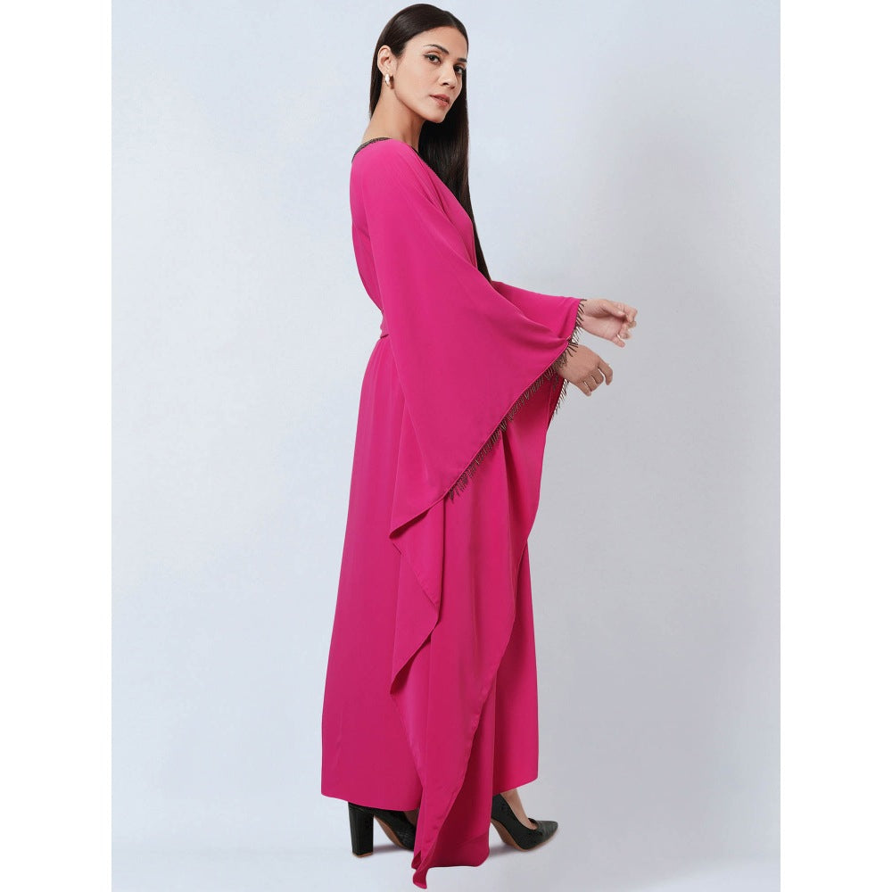 First Resort by Ramola Bachchan Bright Pink Neckline Kaftan Dress with Belt (Set of 2)