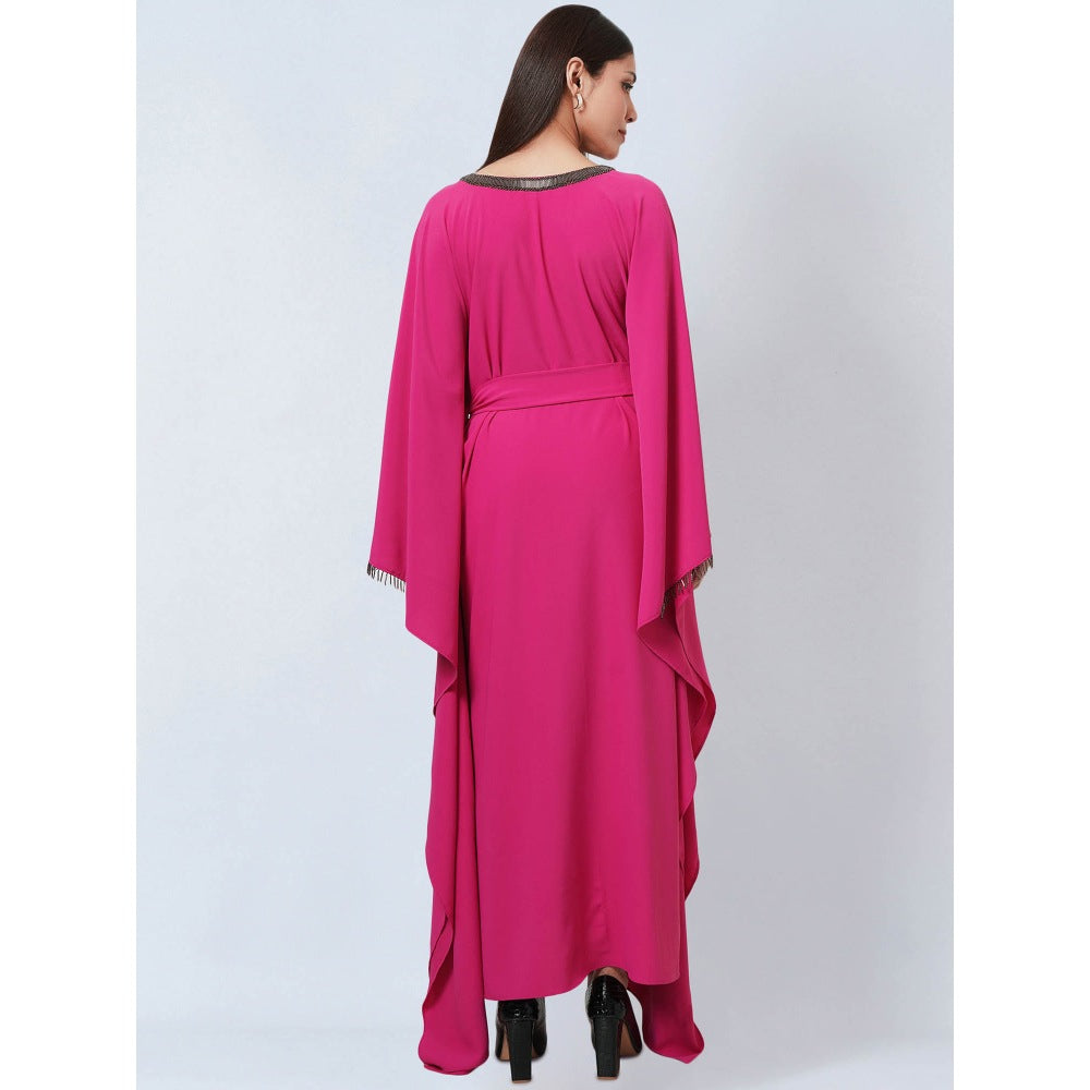 First Resort by Ramola Bachchan Bright Pink Neckline Kaftan Dress with Belt (Set of 2)