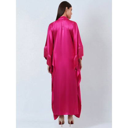 First Resort by Ramola Bachchan Hot Magenta Flared Sleeves Kaftan Dress with Fringe Detail