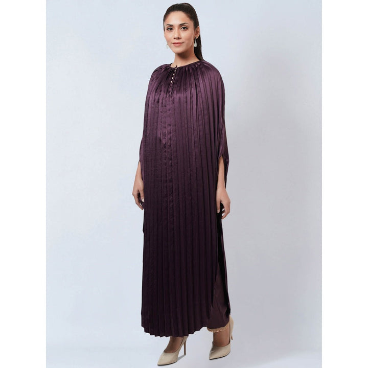 First Resort by Ramola Bachchan Purple Asymmetrical Pleated Kaftan Dress