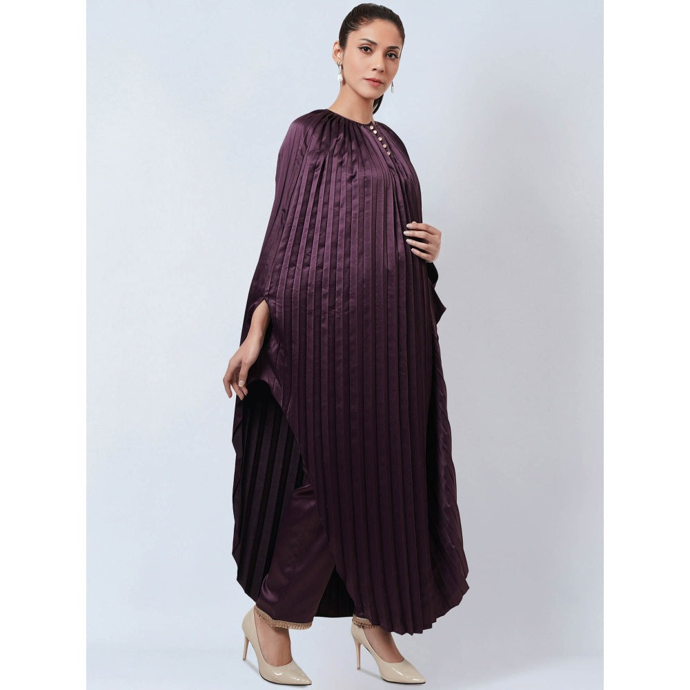 First Resort by Ramola Bachchan Purple Asymmetrical Pleated Kaftan Dress