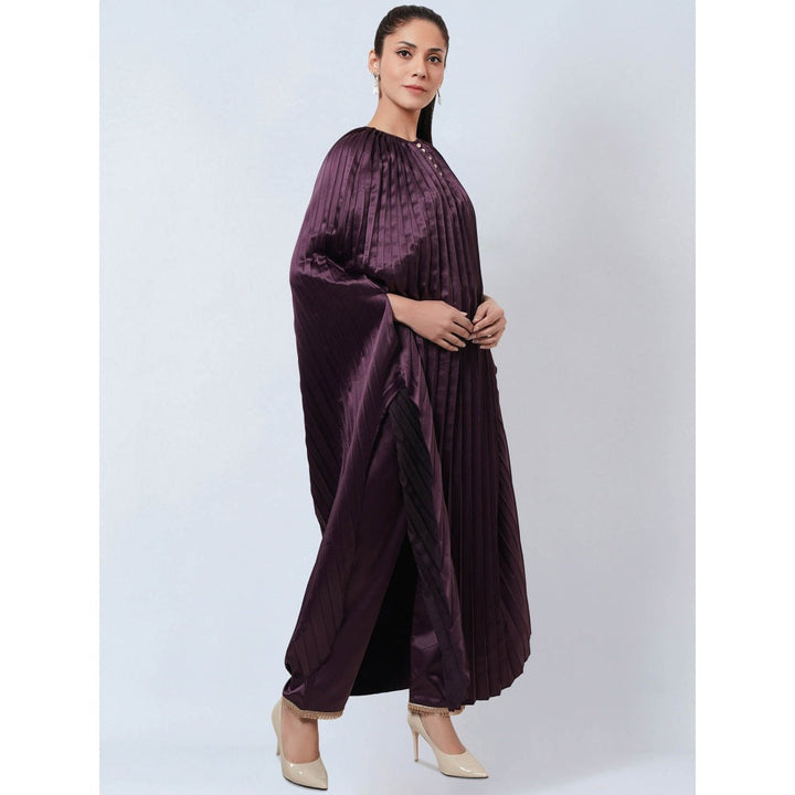 First Resort by Ramola Bachchan Purple Asymmetrical Pleated Kaftan Dress