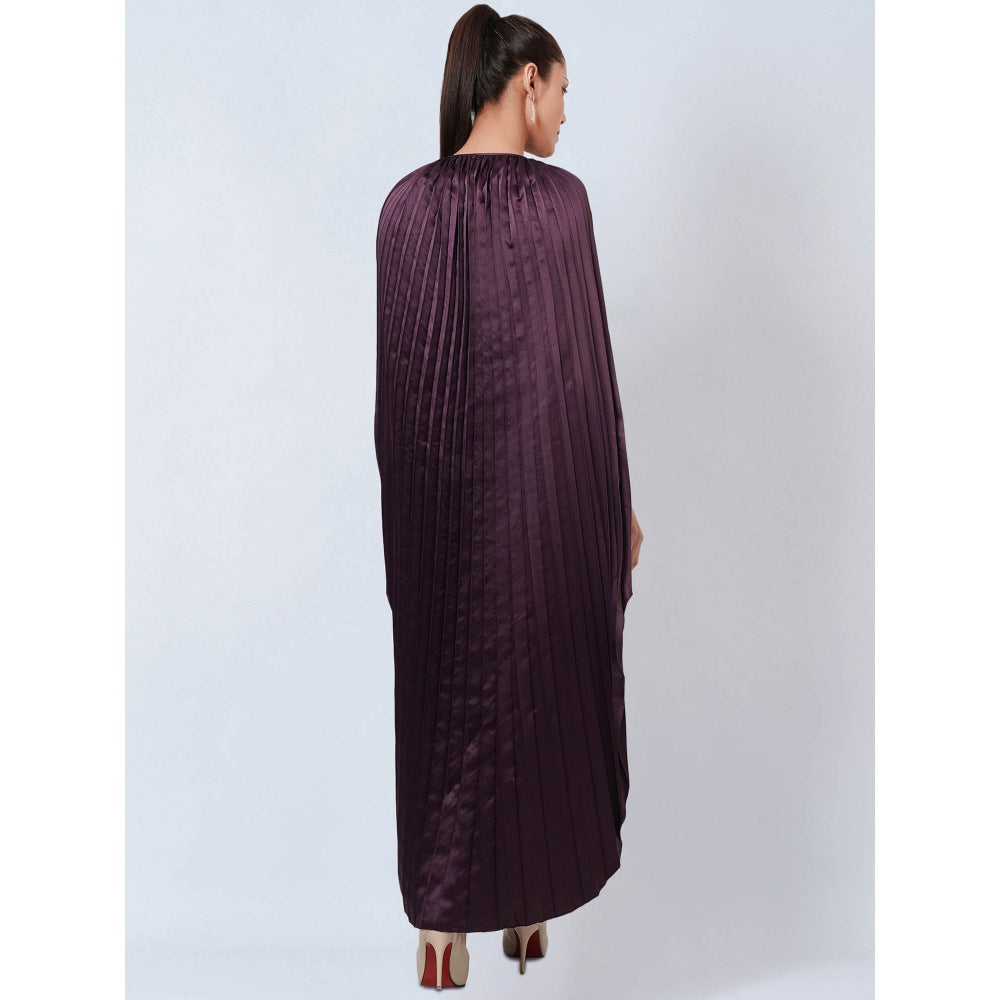 First Resort by Ramola Bachchan Purple Asymmetrical Pleated Kaftan Dress