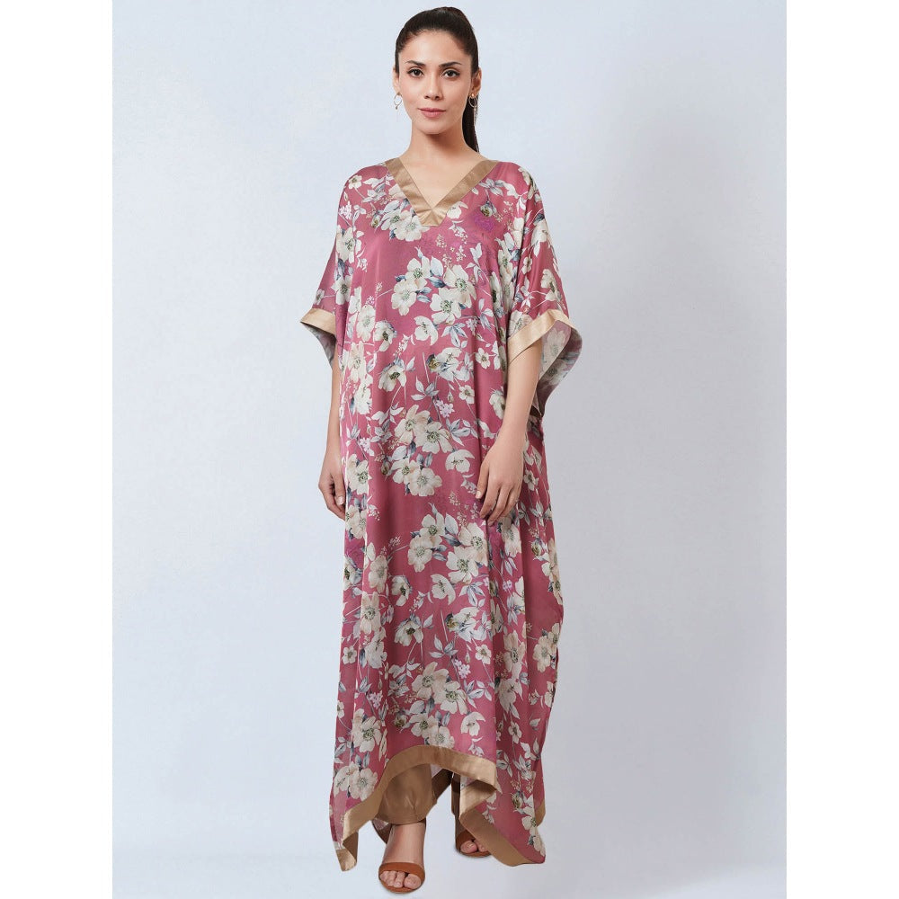 First Resort by Ramola Bachchan Blush Pink & Gold Floral Kaftan Dress