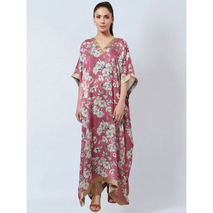 First Resort by Ramola Bachchan Blush Pink & Gold Floral Kaftan Dress