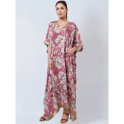 First Resort by Ramola Bachchan Blush Pink & Gold Floral Kaftan Dress