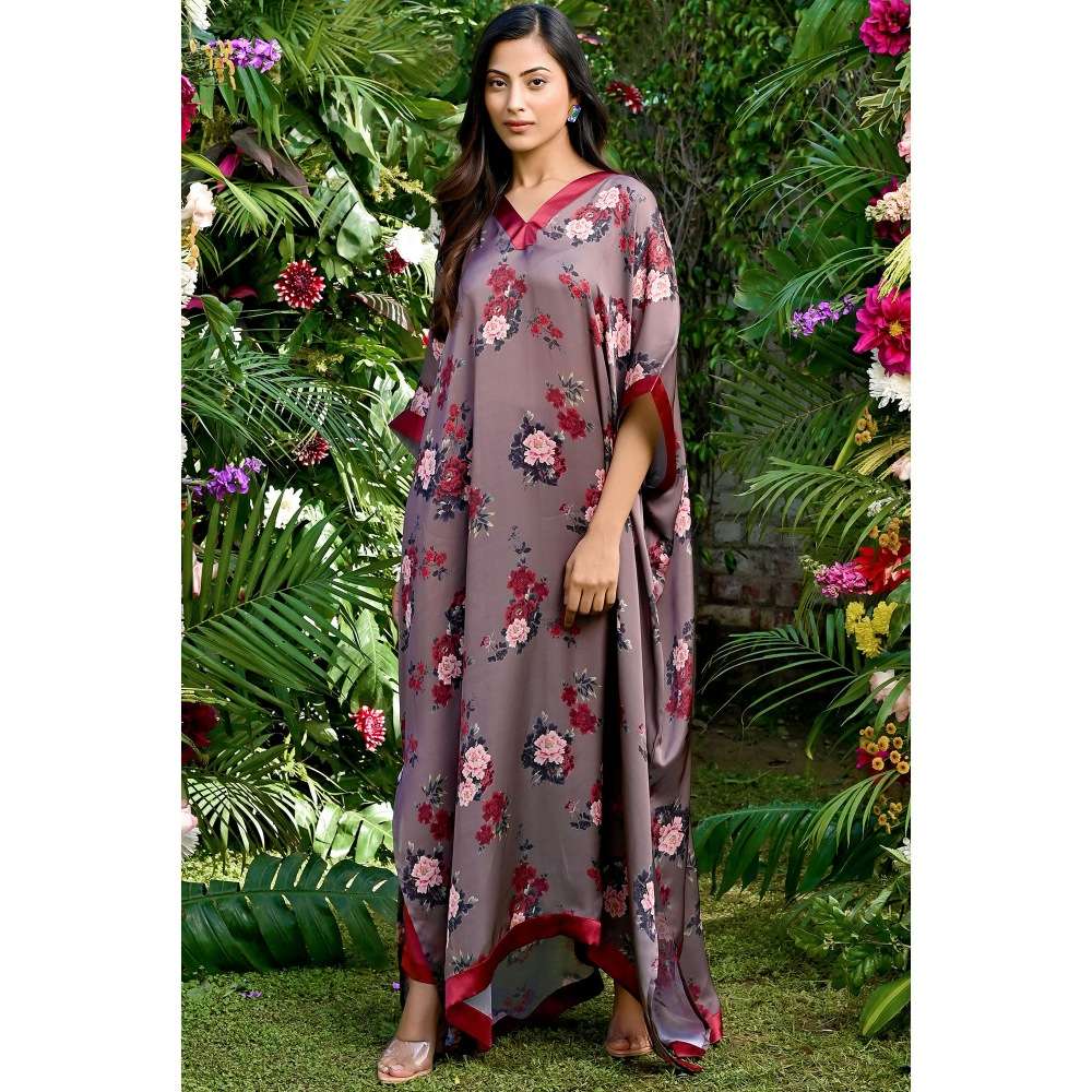 First Resort by Ramola Bachchan Green & Maroon Floral Kaftan Dress