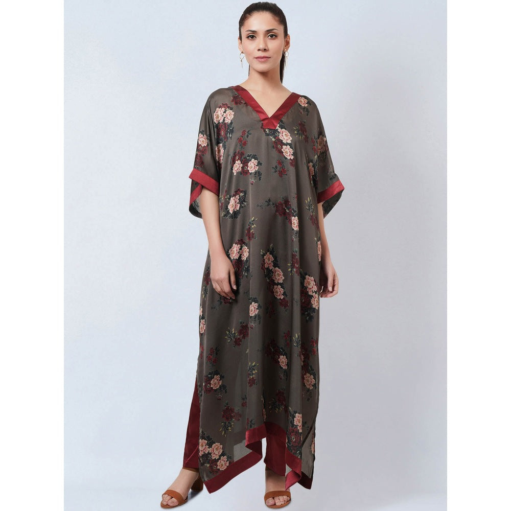First Resort by Ramola Bachchan Green & Maroon Floral Kaftan Dress