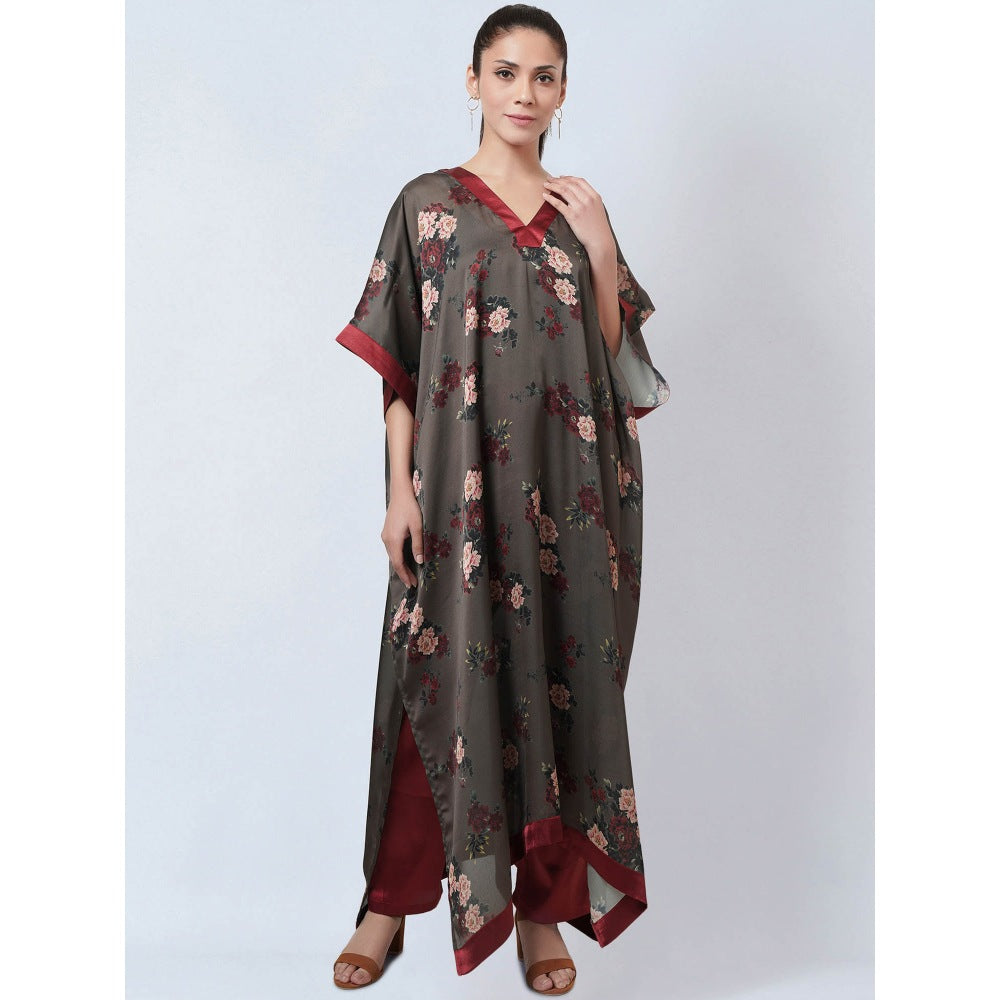 First Resort by Ramola Bachchan Green & Maroon Floral Kaftan Dress